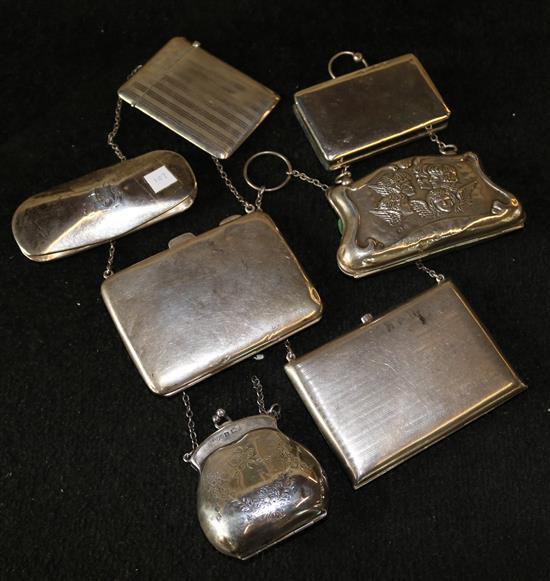 4 silver purses, spectacles case, snuffbox and card case